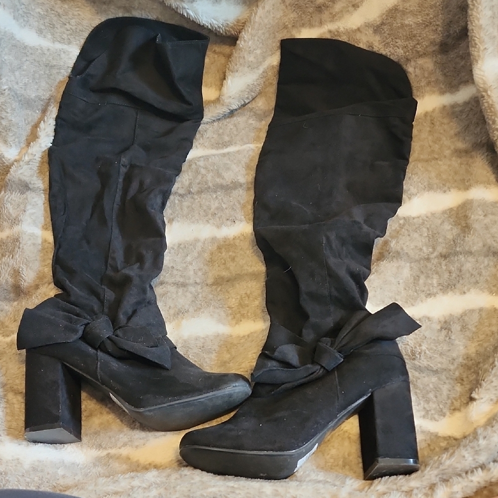 Not Rated Black Over the Knee Boots with Suede Finish